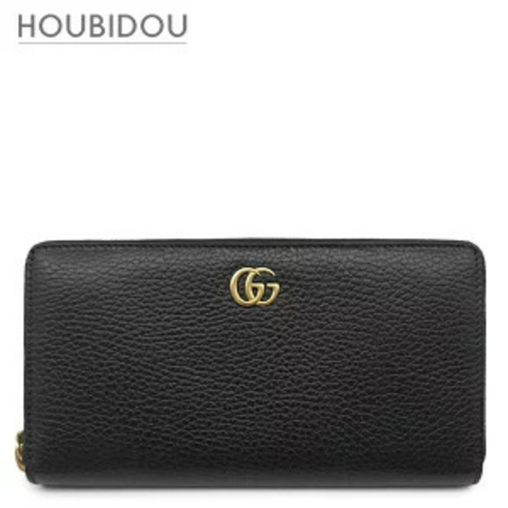 Gucci Marmont Zip Around Wallet Leather Black Round Zipper Double G